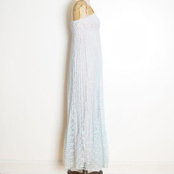 vintage 70s sun dress blue lace empire waist long maxi prom party hippie boho XS - Picture 6 of 9
